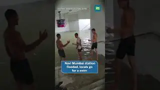 Navi Mumbai Station Flooded, Locals Go For A Swim #flood #mumbai #navimumbai #ytshort #heavyrain