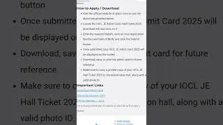 IOCL JE Admit Card 2025 Link, Exam Date, Hall Ticket Download#sarkariwala #job #trending