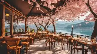 Cozy Lakeside Coffee Shop Ambience ~ Smooth Jazz with Spring Vibe & Fireplace for Relaxation