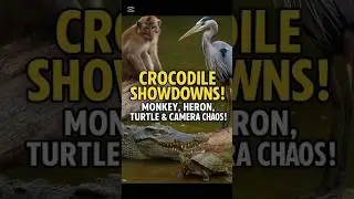 Crocodile Showdowns! 🐊 Monkey, Heron, Turtle & Camera Chaos!#CrocodileShowdown #MonkeyVsCrocodile