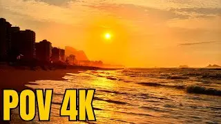 Walking at Sunrise on Barra da Tijuca Beach, Rio de Janeiro, Brazil |【4K】2025