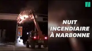 Un péage incendié à Narbonne, en marge d'un rassemblement de gilets jaunes