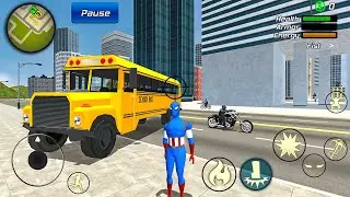 Captain Rope Hero Ninja Gangster Crime City - Bike and School Bus Driving - Android GamePlay