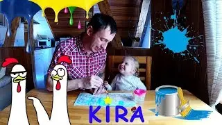 Kira and daddy paint with water / Learn colors and animals / Раскраска для малышей