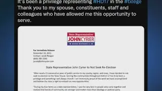 Republican State Rep. John Cyrier from Lockhart is not seeking re-election