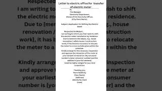 letter to electric office for transfer of electric meter #shorts #youtubeshorts #easylearning