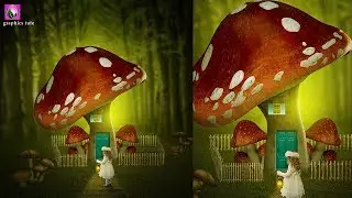 Mushroom House With Light - Fantasy Light Photo Manipulation Tutorial - Photoshop Photomanipulation