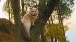 Fluffy Cat Climbing a Tree in the Forest | Brave and Curious Kitty Exploring Nature