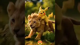 🦁🐱Little lion and Pikachu 🦁🐱 #pikachu #pikapopworld #pokemon
