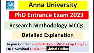 Anna University PhD Entrance Exam 2023 || Research Methodology MCQs | Detail Explanation | Lec 1