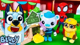 Farmers market! Bluey, Captain Barnacle and Paw Patrol Pretend Play