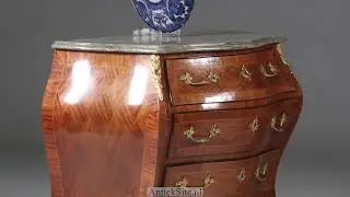 Gebombeerde commode in Rococostijl ca 1920 grijs geaderd marmerblad (No.962660) AntiekSite.nl