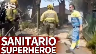 Un sanitario se hace viral tras esta escena en modo 'Superhéroe' con unos bomberos