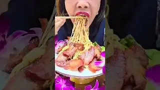 Mukbang Char Siew pork with noodles yummy