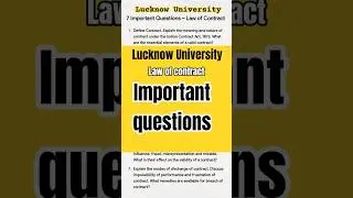 Law of Contract Important Questions for BA LLB | Indian Contract Act 1872 | Lucknow University