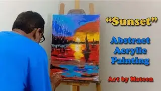 Sunset | Abstract Acrylic Painting | Step by step | Time lapse