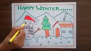 How to draw very easy Winter Scenery Drawing | Very Easy Christmas Drawing | Easy drawing