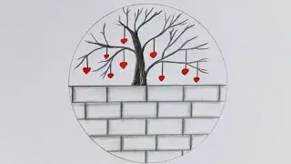How to Draw amazing Heart Scenery - Hanging Hearts drawing - How to Draw easy Heart Scenery Drawing