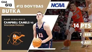 Lithuanian DOVYDAS BUTKA 14 PTS & 7 REB Campbell Fighting Camels vs Wisconsin-(Green Bay) Phoenix