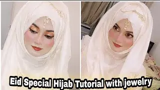 Eid  Hijab tutorial || fancy look || with jewelry hijab style . Amber Naz Official