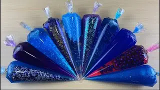 Making Deep Color Indigo Glitter Clear Slime With Piping Bags | Satisfying Asmr Slime #0257