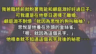 我爸臨終前就盼著我能和顧庭淵好好過日子。可我還是在他祭日選擇了離婚。顧庭淵不耐煩：「就因為思悅的狗叫柚柚？」思悅是他養在外頭的金絲雀。「嗯，就因為這個名字。」他根本就不知道這個名字背後的秘密……