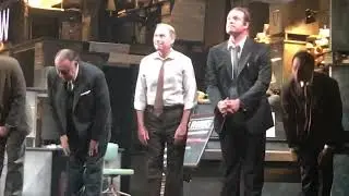 Jonny Lee Miller, Bertie Carvel, and the cast of Ink take their bows after the matinee performance