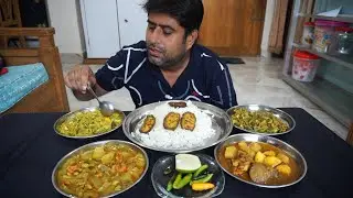 BigBites, EATING RICE, LAO CHINGRI, CHICKEN CURRY, KAKROL FRY, SMALL FISH CHORCHORI