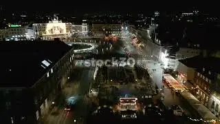 Night Time Drone Shot Over Nyhavn Canal, Copenhagen, Denmark 3