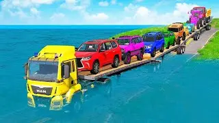 Flatbed Truck McQueen | Transportation with Truck - Pothole vs Car #104 | BeamNG.Drive Gameplay 