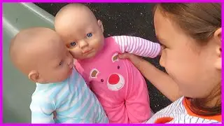 Ely &  Ela Take Their Baby Dolls to the Playground - Play Dolls With Me