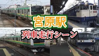 【カーブを高速入線！】高崎線宮原駅   列車発着・通過シーン    特急草津・四万やEF65,EF210など！