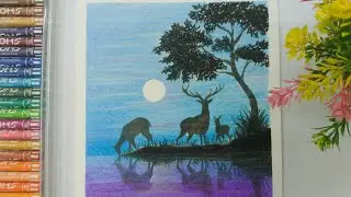 Peaceful Nature Scenery Drawing | Oil Pastel Landscape Art | How to draw beautiful nature scenery