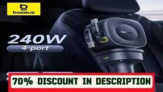 #Baseus 240W Car Charger 4 Ports Built in Retractable Cable Fast Charging USB Type-C Car Phone Char