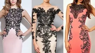 new style and design of plain bodycon dress with lace patchwork decorations ideas