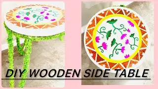 DIY wooden side table || pichwai lotus art work|| tutorial video// #woodenfurniture #diyprojects .