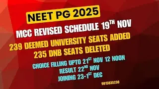 NEET PG 2025 MCC Revised Counselling Schedule & Seat Matrix Released I Deemed 239 Seats Added#neetpg