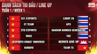 (NBVN PRO LEAGUE W1D1) - 521, LOBBY 28, STG, APX, VNGC, RNG, TGC, ET, EKU, TEAM 7S, KUNGFU, NGU