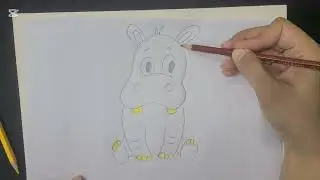 How to draw A Easy Hippo cartoon step by step.beginner idea drawing for kindergarten 