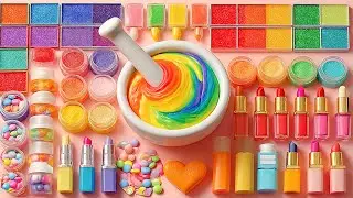 Relaxing Slime ASMR Video | DIY Making Glossy Rainbow Slime with Lipstick Makeup Cosmetic Set #65