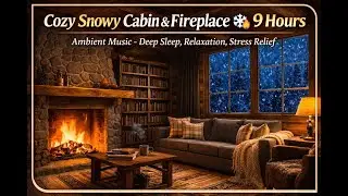 Cozy Snowy Cabin & Fireplace 🌧️🔥 9 Hours | Ambient Music - Deep Sleep, Relaxation, Stress Relief