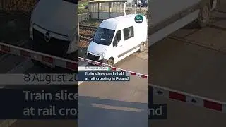 The van driver, train crew and passengers were uninjured in the collision #itvnews #poland #krak&oacute;w