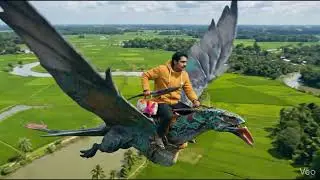 Travelling via avatar dragon on village sky