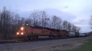 BNSF Mixed Freight Train Slowly Comes to a Stop