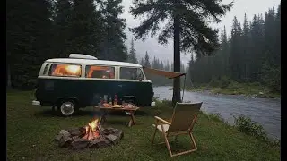 🔴 LIVE Rain ASMR 🌧️ Cozy Camper Van by the River | Campfire, Forest Rain & Deep Sleep 🔥🚐 (No Ads)