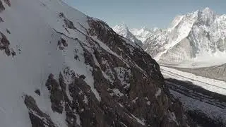 Stunning drone shot of climbers climbing Broad Peak 8051 meters