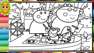 Peppa Pig and Family on a Pirate Ship   - Learn to Draw and Color Peppa Pig