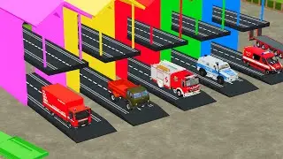 ALL COLORFUL SCANIA AUTOBUS, POLIMIX MIXER CEMENT TRUCK TRANSPORTING WITH MERCEDES FLATBED TRUCK