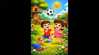 Cute Cartoon Kids Playing in Garden #cutekids #happykids #nurseryrhymes