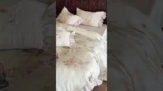 Green - 100s Brushed Cotton Lace Trim Floral Print Full Queen King Bedding Set